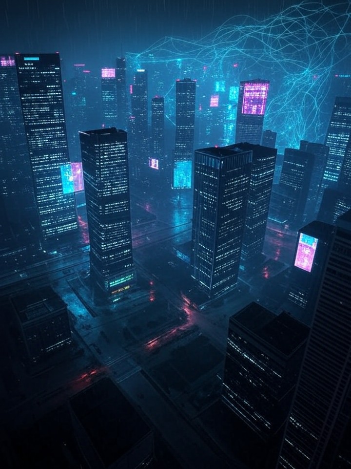 Cyberpunk megacity at night